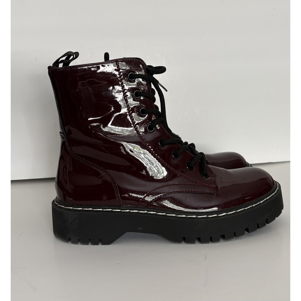 Sincerely Jules Hayden Burgundy Combat Boots Platform Lug Sole Lace Up Sz 8M